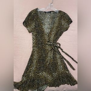 Brown Cheetah Print Wrap Mini Dress